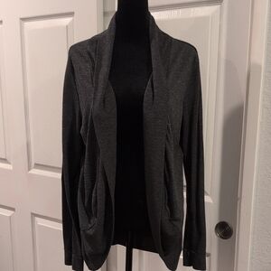 Ambiance App 1X Open Front Cardigan Gray Draped Long Sleeve Lightweight Sweater